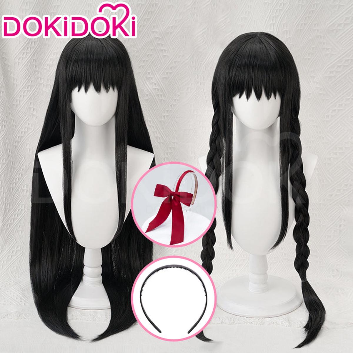 DokiDoki Anime Cosplay Devil Women Black Long Wig Hiarband Halloween Accessory