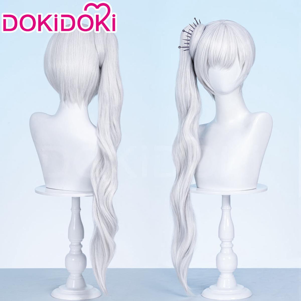 Ready For ShipDokiDoki Anime Copslay White Ice Queen Wig Long Curly White Hair Single Side Ponytail