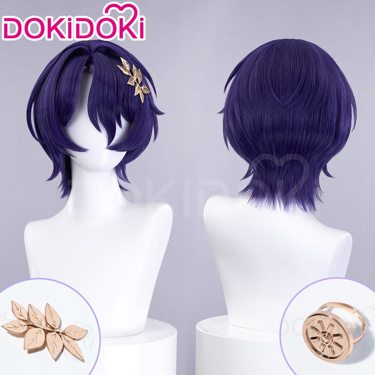 Ready For ShipDokiDoki Game Honkai Star Rail Cosplay Dr Ratio Wig Headwear Ring Short Straight Purple Hair
