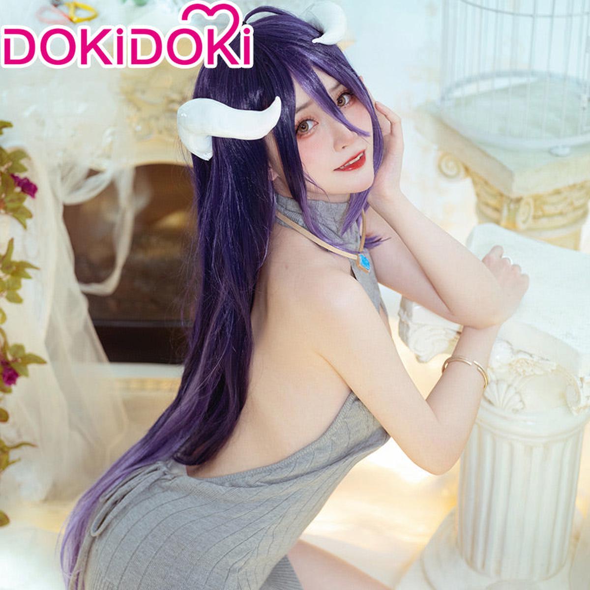DokiDoki Novel Overlord Cosplay Albedo Cosplay Wig Long Purple Wig Horn