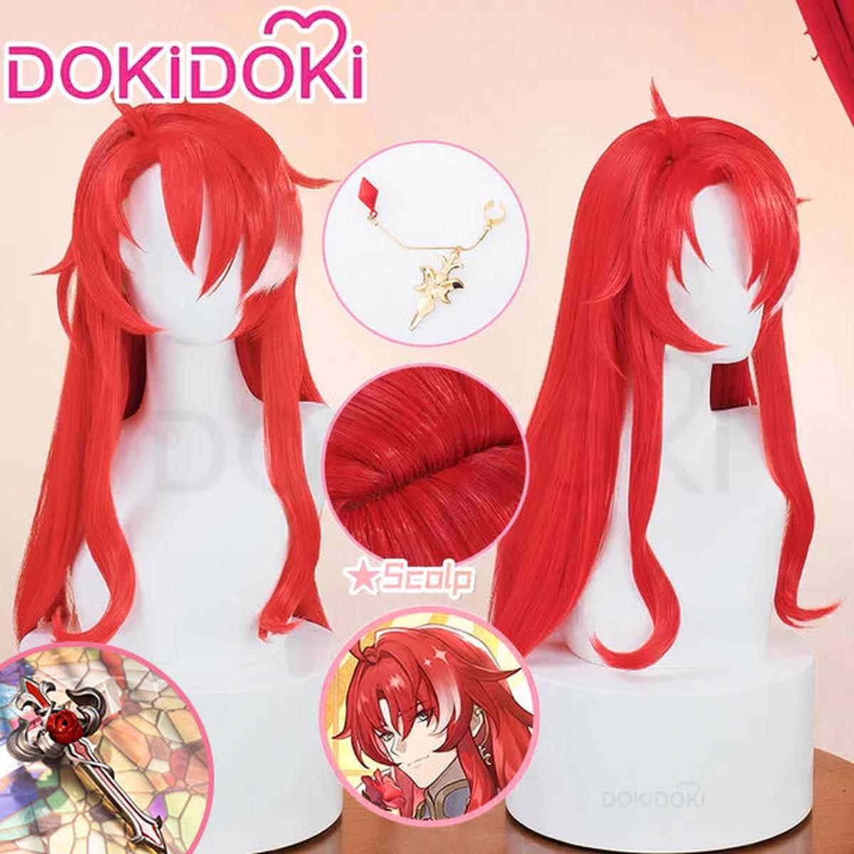 Ready For ShipDokiDoki Game Honkai Star Rail Cosplay Argenti Wig Long Curly Red Hair Earring Cross