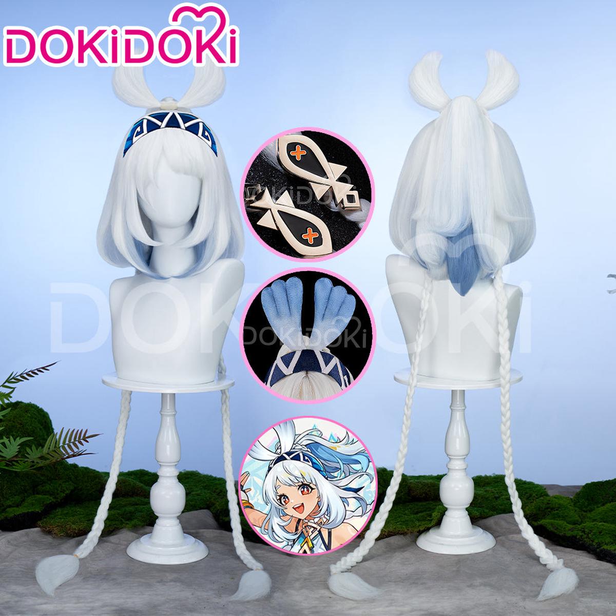 Partially Ready For ShipDokiDoki Game Genshin Impact Cosplay Mualani Wig Accessories Headwear Long Straight White Blue Hair Natlan
