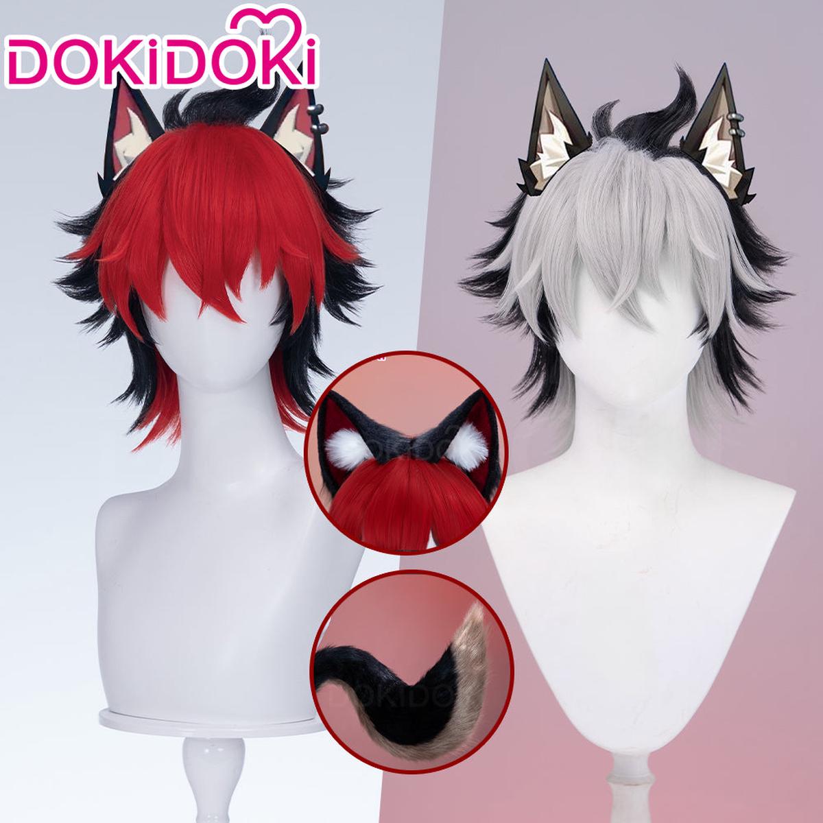 Partial Ready For ShipDokiDoki Game Zenless Zone Zero Cosplay Komano Manato Wig Ears Tail Short Curly Black Red Silver Hair ZZZ