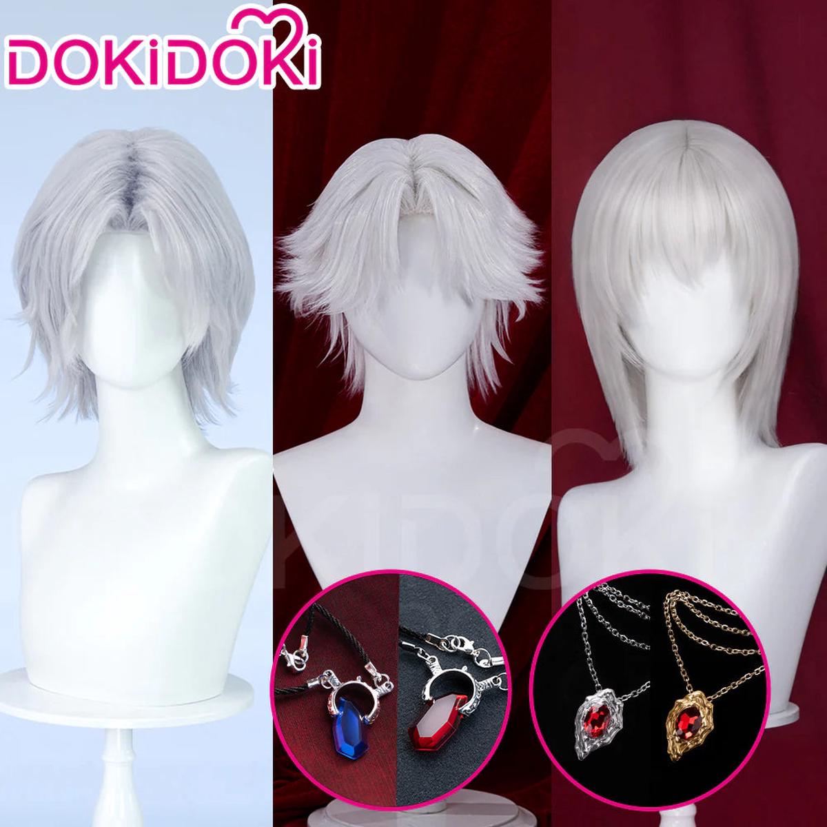 Partially Ready For ShipDokiDoki Game Cosplay Wig Necklace Short Straight Dark Light Grey Men Hair