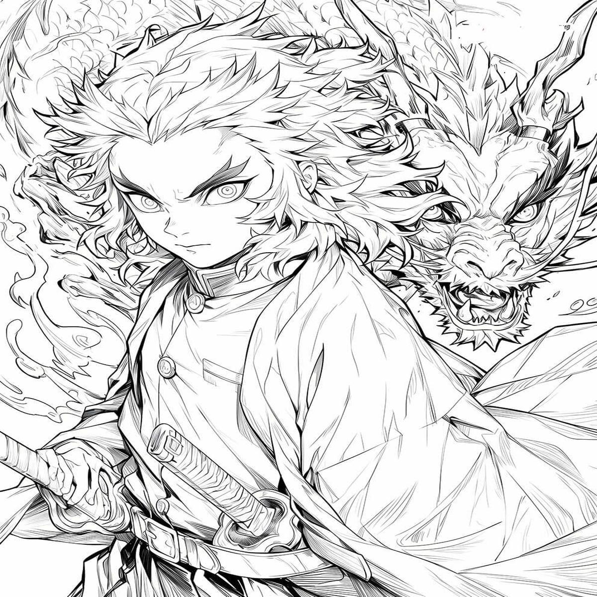 Fierce Flame Warrior Coloring Page Exclusive Line Art Illustration