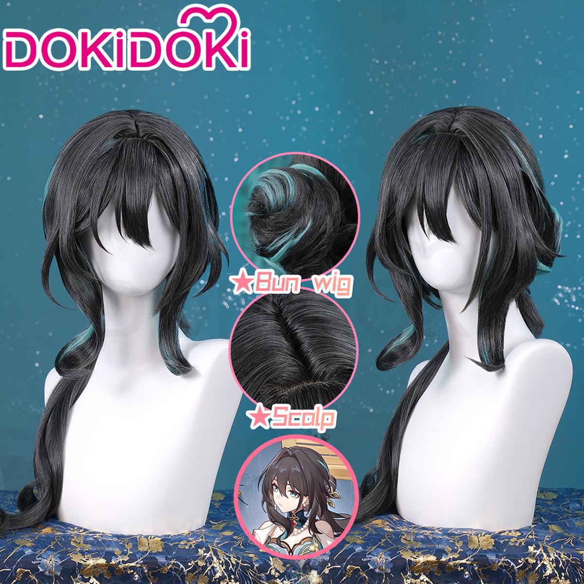 Ready For ShipDokiDoki Game Honkai Star Rail Cosplay Ruan Mei Wig Long Curly Black Blue Highlight Hair Ruanmei
