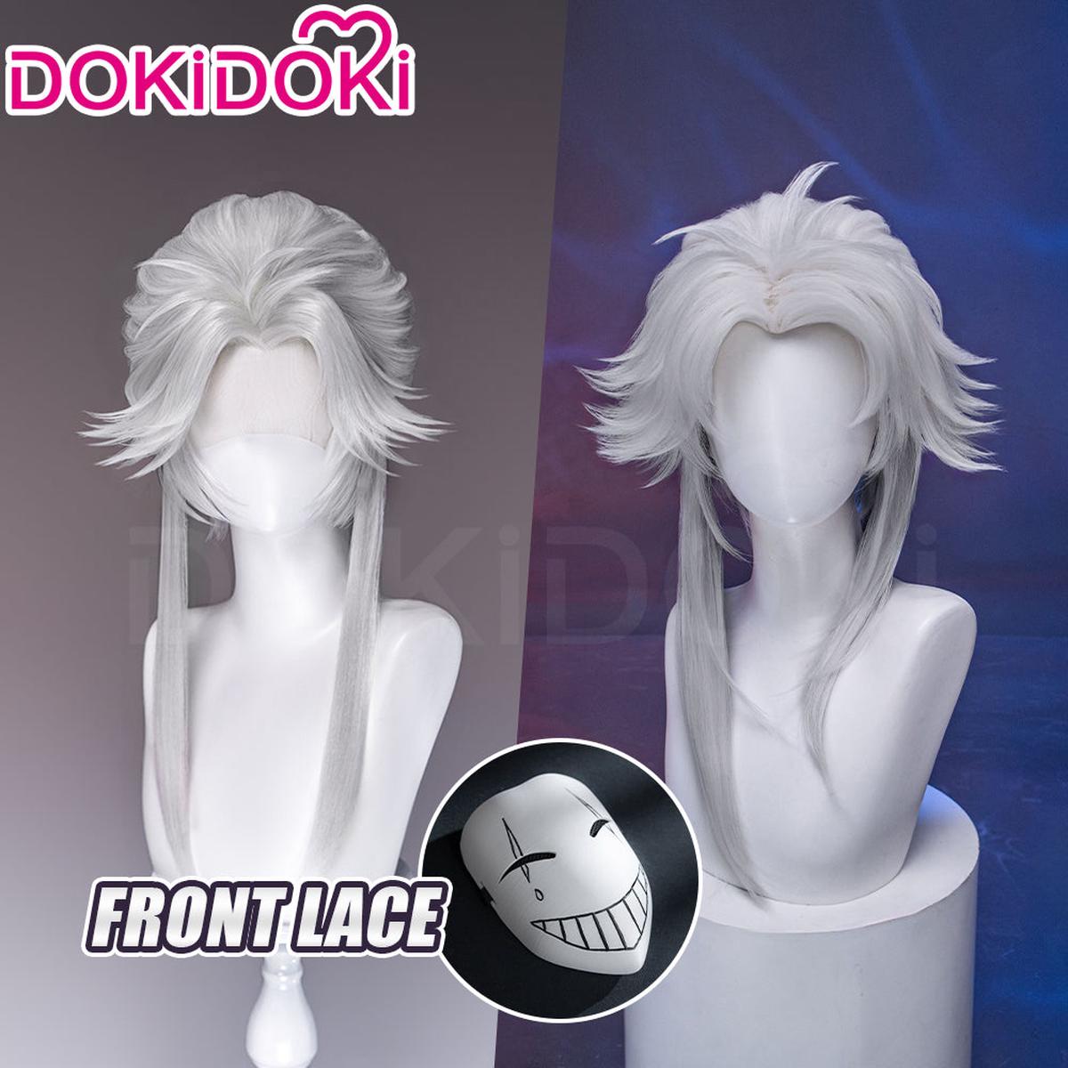 Front LaceDokiDoki Game Cosplay Wig Long Sliver Grey Hair Halloween Mask