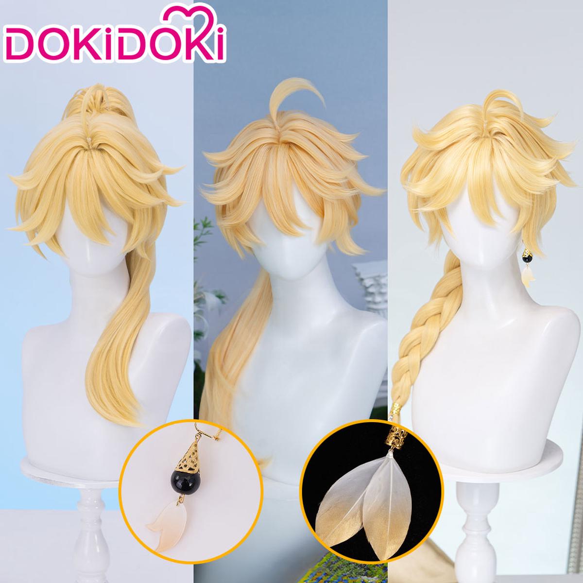 Partially Ready For ShipDokiDoki Game Genshin Impact Cosplay Traveler Aether Wig Earring Long Blonde Hair Kong As Heaven and Earth Are Made Anew
