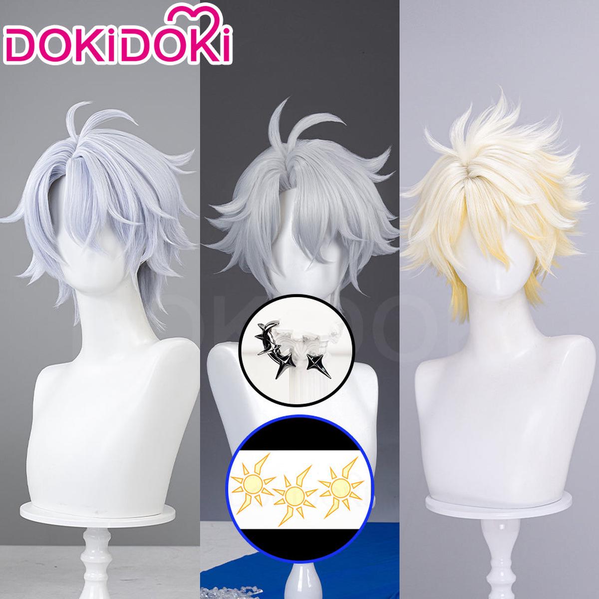 Partially Ready For ShipDokiDoki Game Honkai Star Rail Cosplay Phainon Wig Weft Tattoo Ear Clips Short Straight Silver Hair Darkening