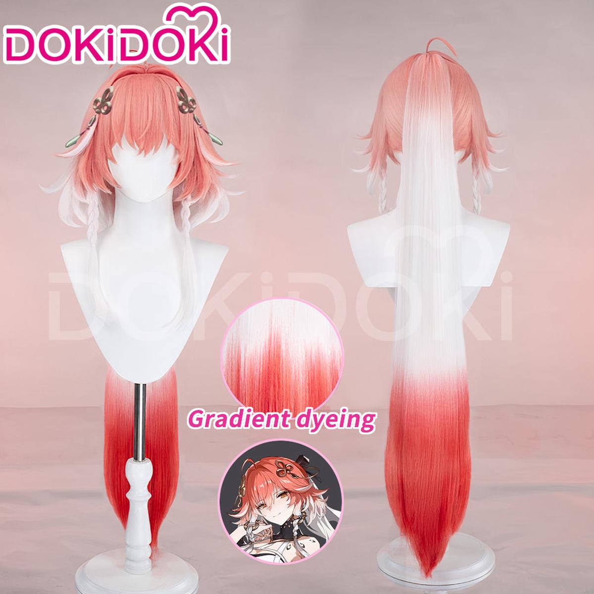 DokiDoki Game Wuthering Waves Cosplay Changli Wig Long Pink White Gradient Hair Chang Li