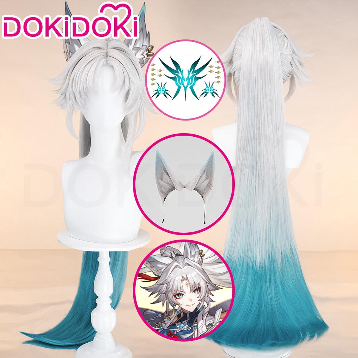 Partially Ready For ShipDokiDoki Game Honkai Star Rail Cosplay Feixiao Wig Long Straight Grey Blue Hair Tattoo Sticker Fei Xiao