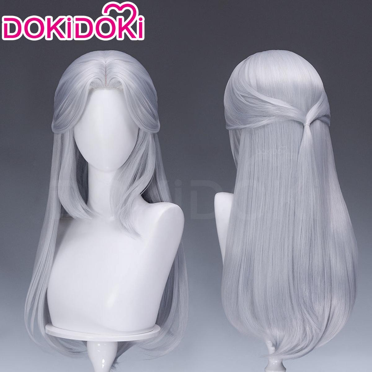 Ready For ShipDokiDoki Game Women Wig Long Straight Silver Hair