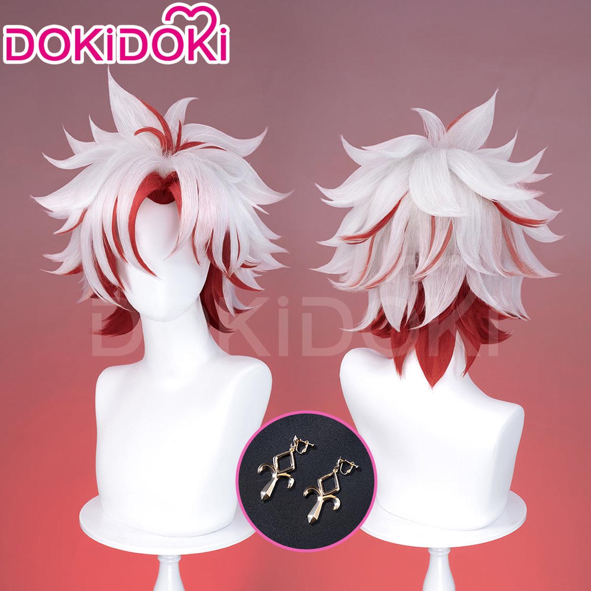 Ready For ShipDokiDoki Game Wuthering Waves Cosplay Scar Wig Earrings Ear Clips Short Straight White Red Hair