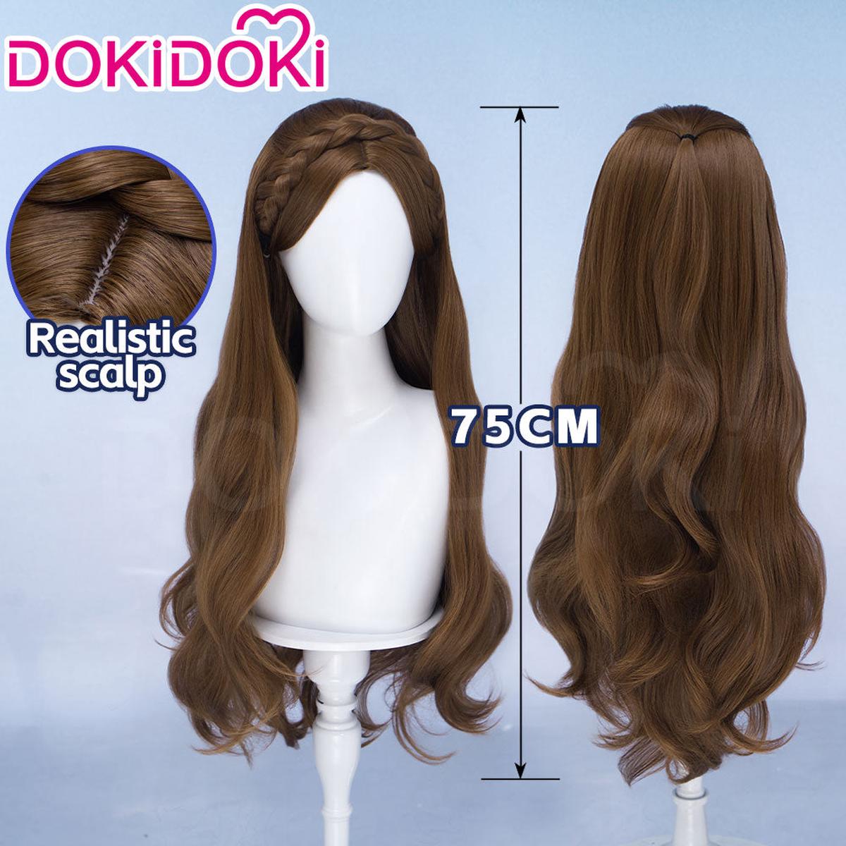 DokiDoki Movie Cosplay Wig Long Curly Brown Braided Headband Hair