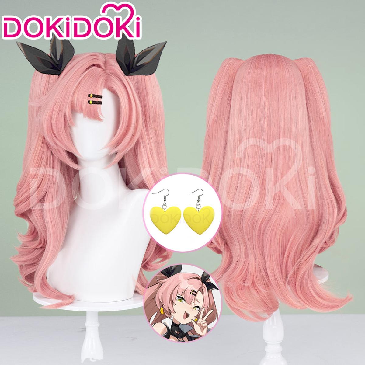 DokiDoki Game Zenless Zone Zero Cosplay Nicole Demara Women Curly Pink Lone Cosplay Wig Earring