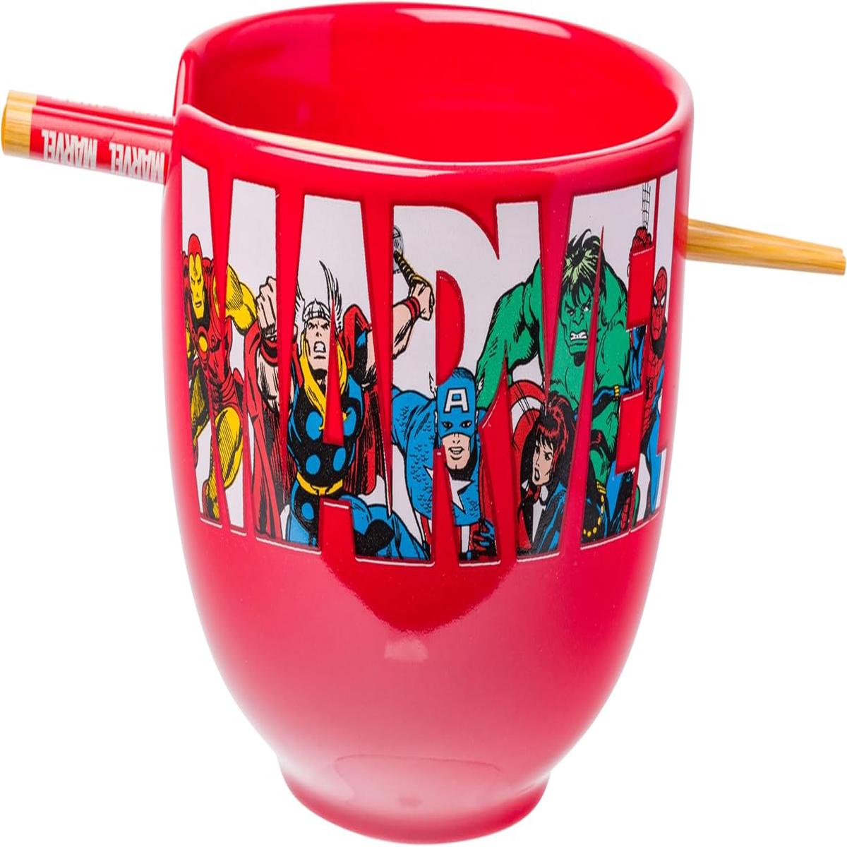 Marvel Comics Avengers Retro Ceramic Ramen Noodle Rice Bowl with Chopsticks Microwave Safe 20 Ounces