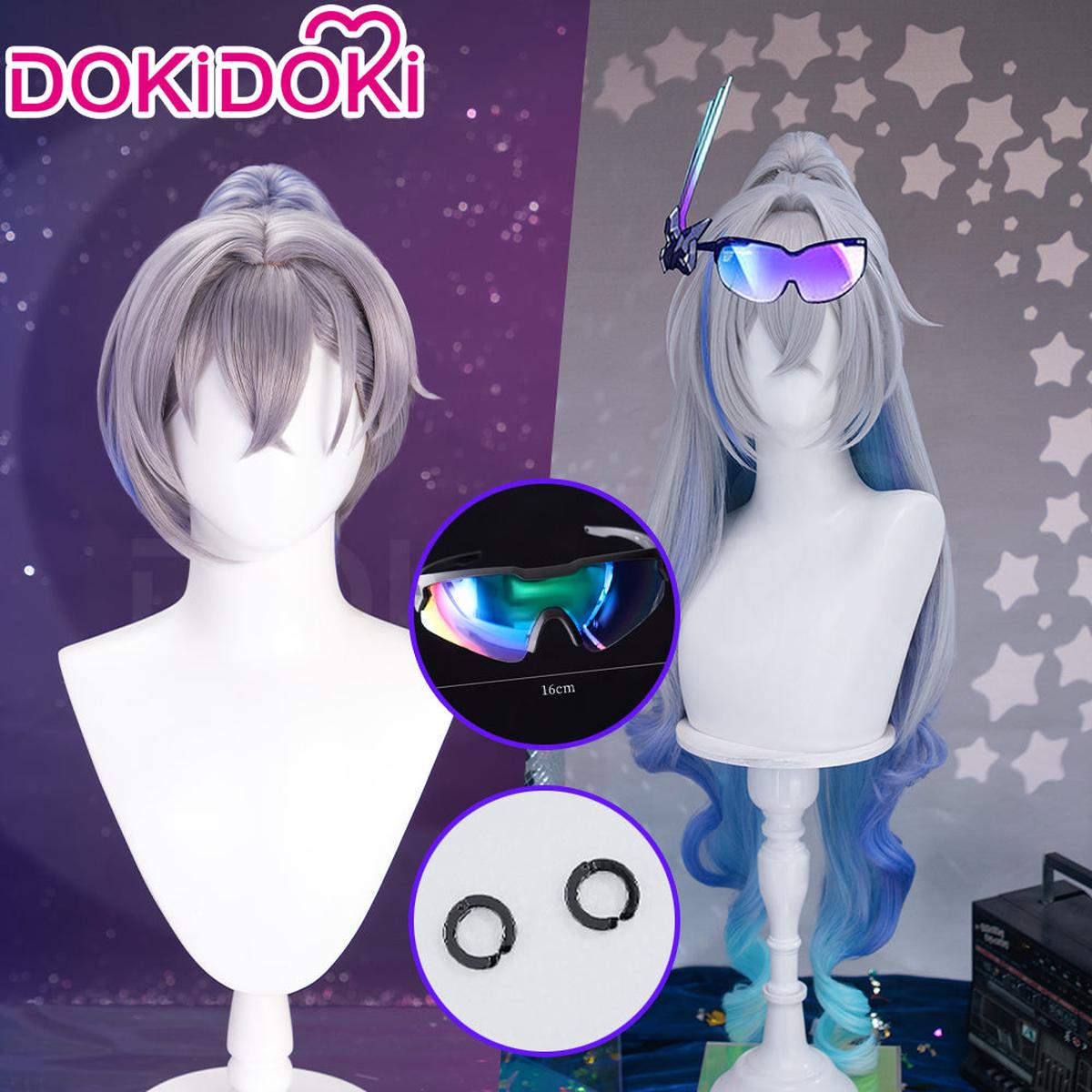 Normal Ver Ready For ShipDokiDoki Game Honkai Star Rail Cosplay Silver Wolf Silver Wolf LV999 SP Wig Sliver Blue Gradient Pony Tail Glasses Ear Clip