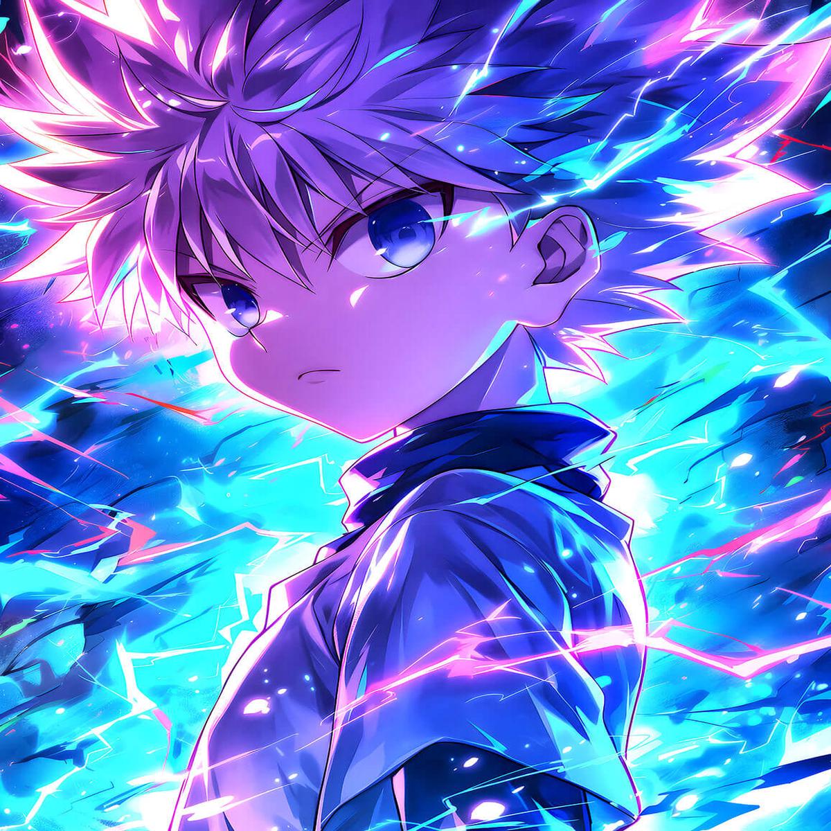 Electrifying Lightning Warrior Digital Art Download Dynamic Anime-Inspired Killua Zoldyck Action Design
