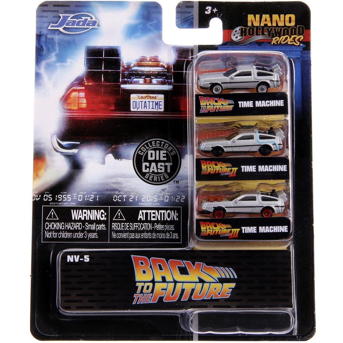 Back to the Future Trilogy die-cast 1-inch Nano Hollywood Rides DeLorean Time Machine 3-pack