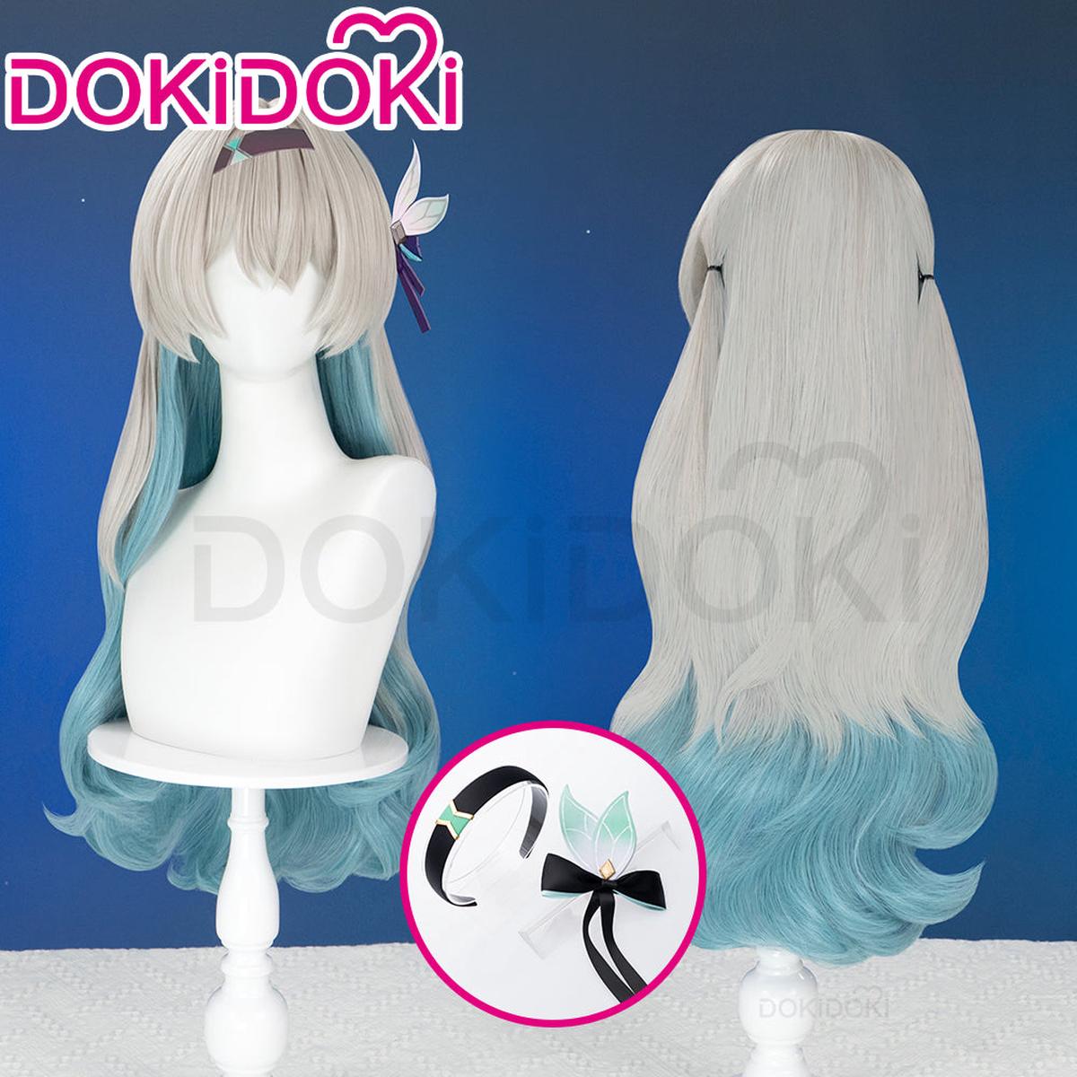DokiDoki Game Honkai Star Rail Cosplay Firefly Wig Long Curly Grey Green Wig Headpiece Headwear