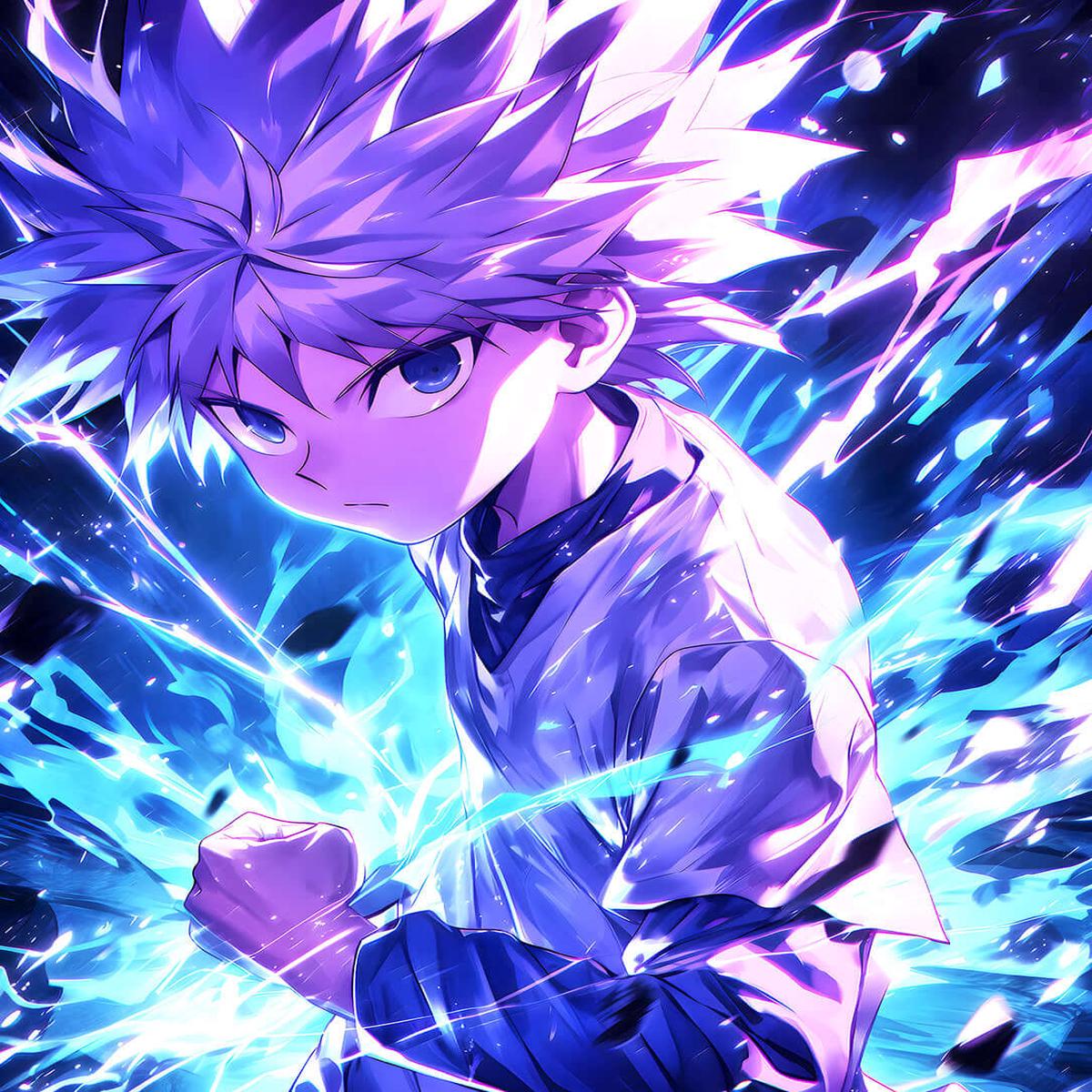 Electric Aura Fighter Killua-Inspired Digital Artwork