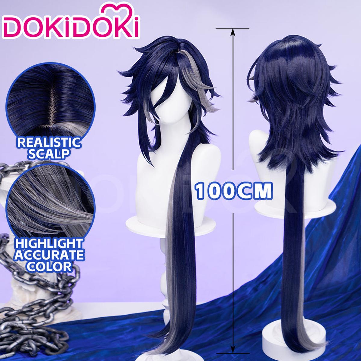 DokiDoki Game Honkai Nexus Anima Cosplay Armand Wig Long Straight Dark Blue Grey Highlight Hair The 8th Sovereign