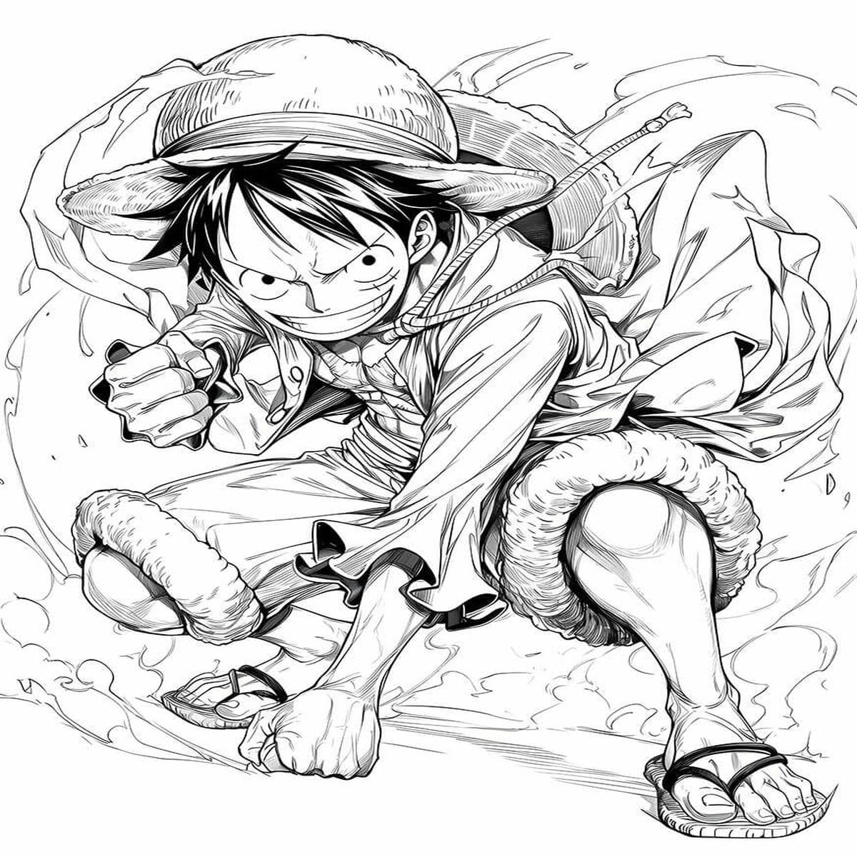Adventurous Monkey D Luffy Coloring Page One Piece Straw Hat Art Instant Digital Download Iconic Luffy Printable